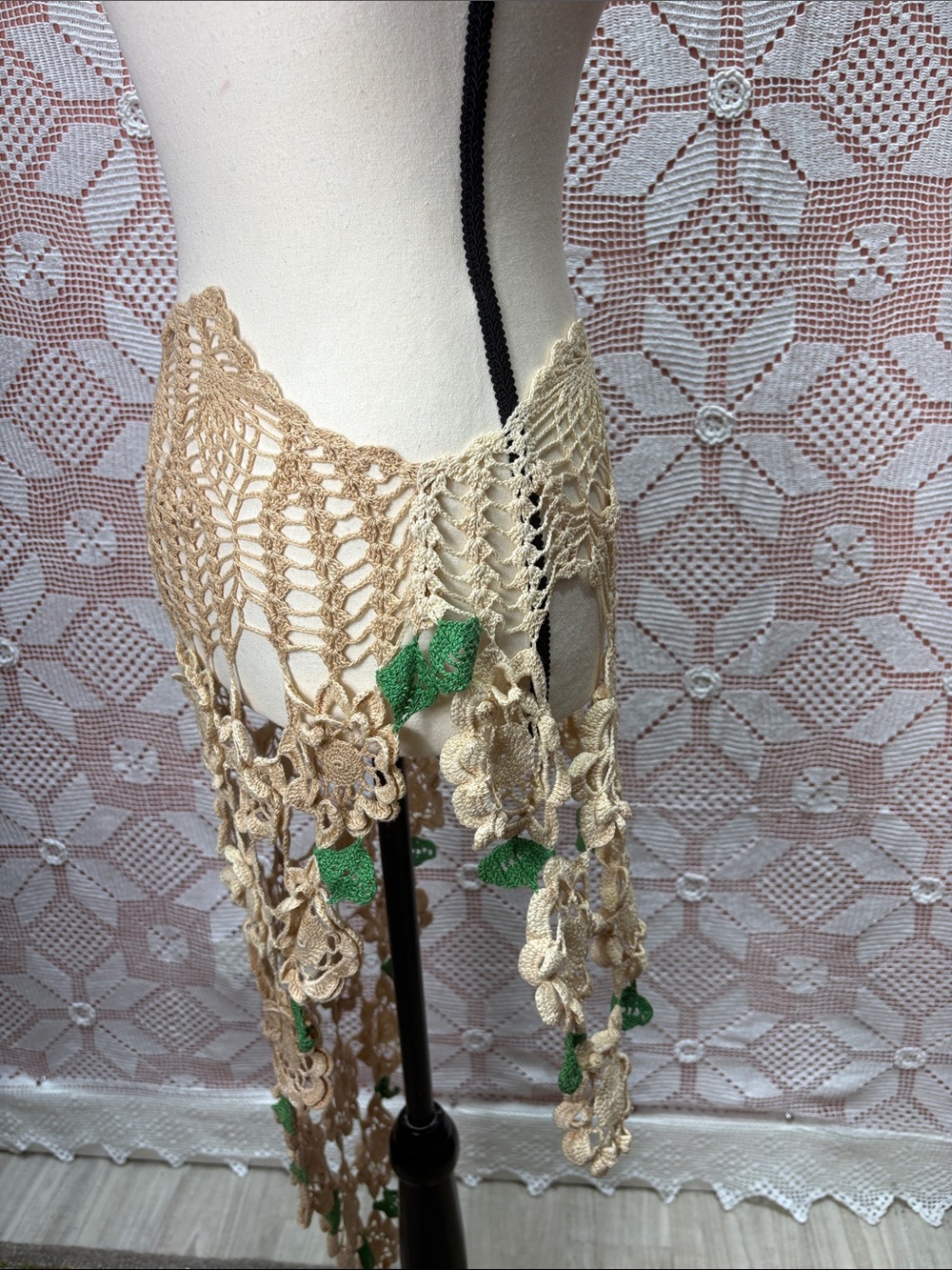 Crochet Floral Boho Hip Scarf Belt with Brooch - Picture 9 of 11